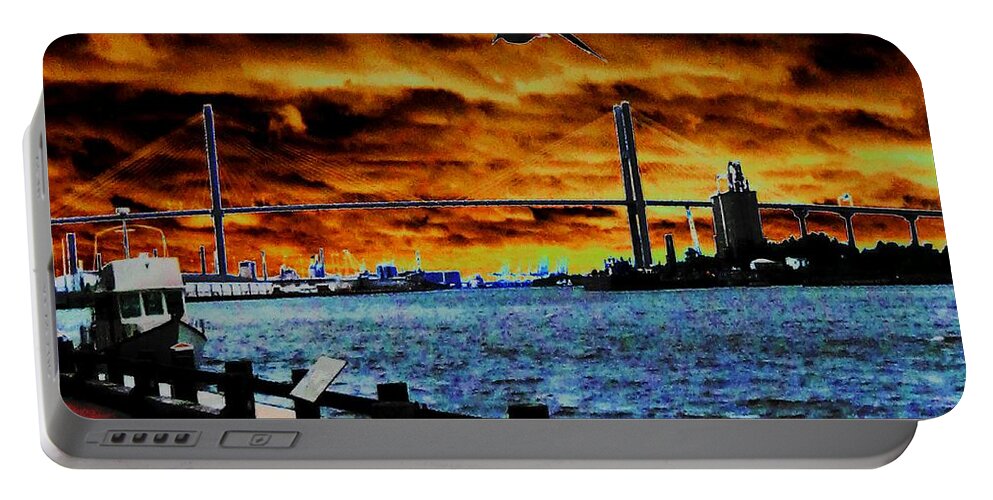 American Bridges Portable Battery Charger featuring the photograph Eugene Talmadge Memorial Bridge and the Serious Politics of Necessary Change No. 1 by Aberjhani
