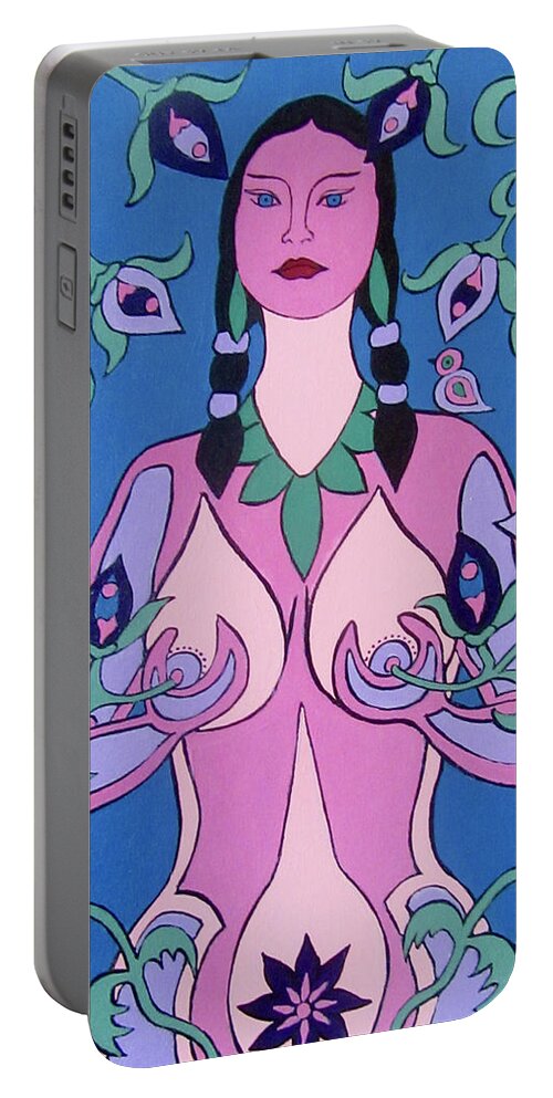 Woman Portable Battery Charger featuring the painting Eve Awakened by Stephanie Moore