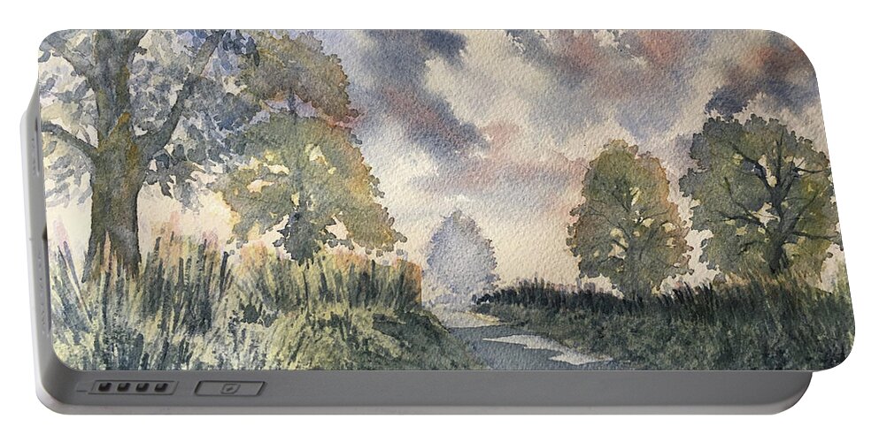 Watercolour Portable Battery Charger featuring the painting Evening Light on Woldgate by Glenn Marshall