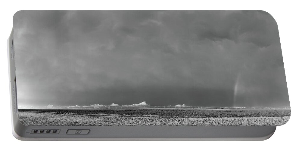 Black And White Photography Portable Battery Charger featuring the photograph Evening Storm and Rainbow-Floyd County, Texas by Richard Porter