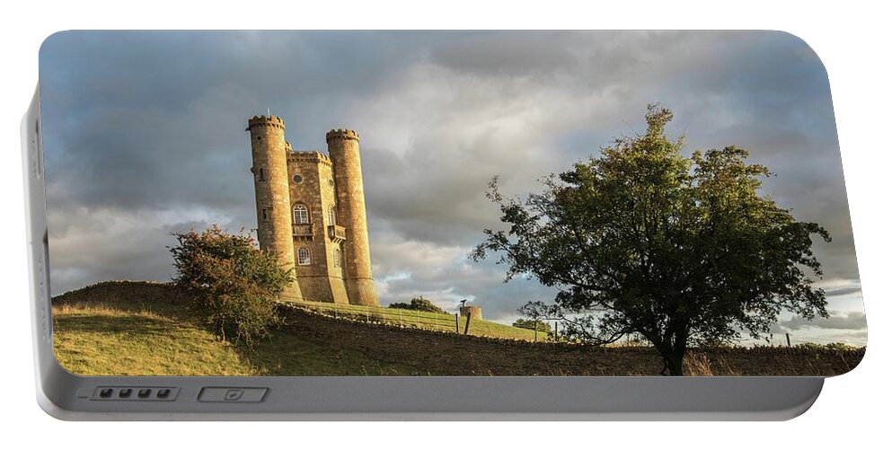 Broadway Portable Battery Charger featuring the photograph Evening Sunlight On Broadway Tower, Cotswolds, England, UK by Sarah Howard