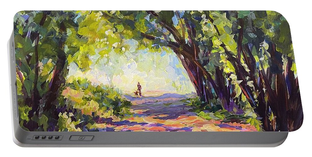 Trees Portable Battery Charger featuring the painting Evening Walk by Madeleine Shulman