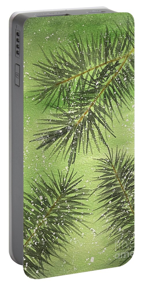 Pine Portable Battery Charger featuring the painting Evergreen Trio by Lisa Neuman