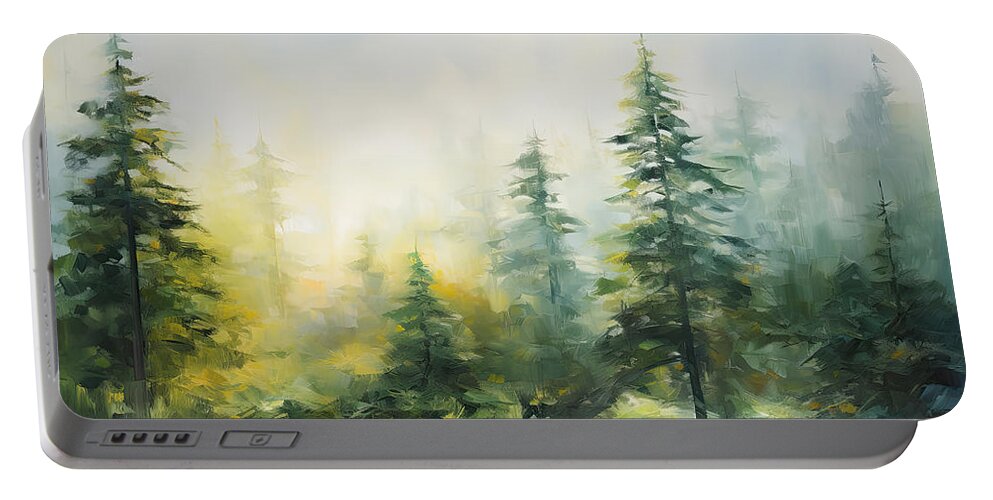 Green Portable Battery Charger featuring the painting Evergreens - Green Abstract Art by Lourry Legarde