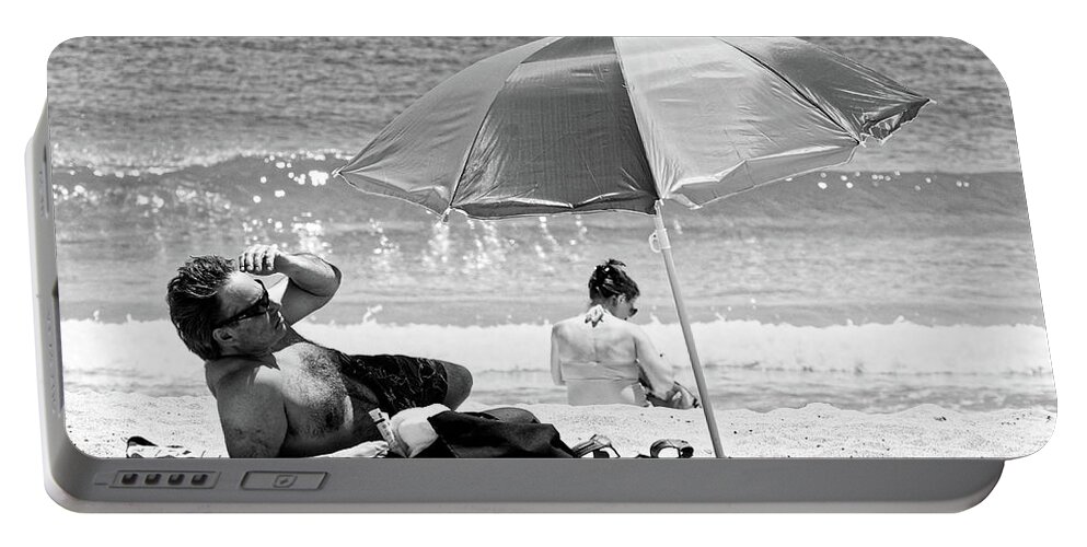 Everyone Has A Story Portable Battery Charger featuring the photograph Everyone Has a Story -- People on the Beach in Fort Lauderdale, Florida by Darin Volpe