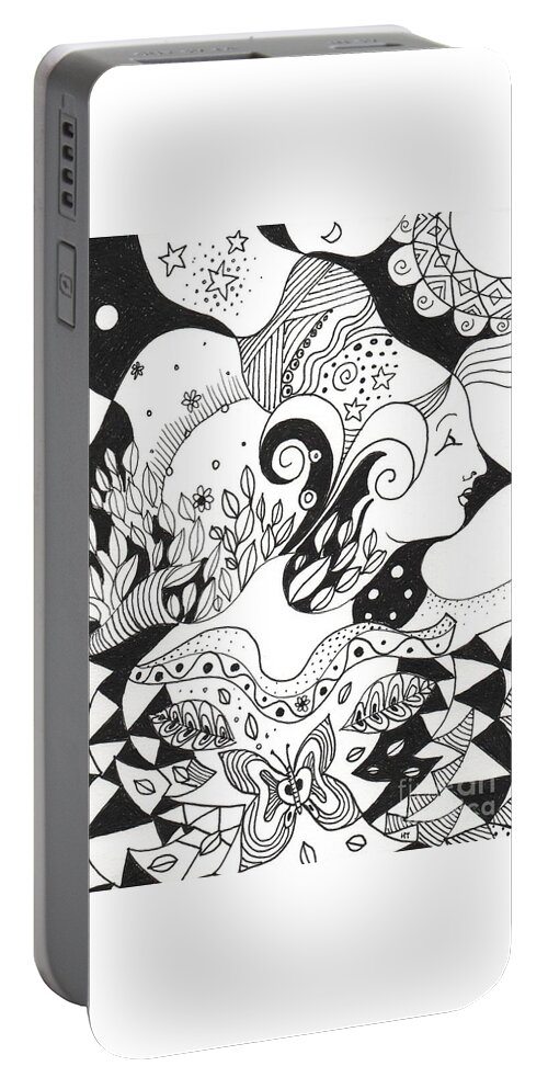 Everything Grows By Helena Tiainen Portable Battery Charger featuring the drawing Everything Grows by Helena Tiainen