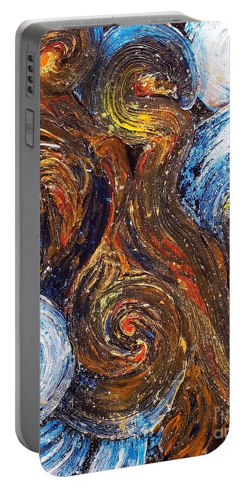 Exoplanet Portable Battery Charger featuring the painting Exoplanet #3 Vortices of Fire and Ice by Merana Cadorette
