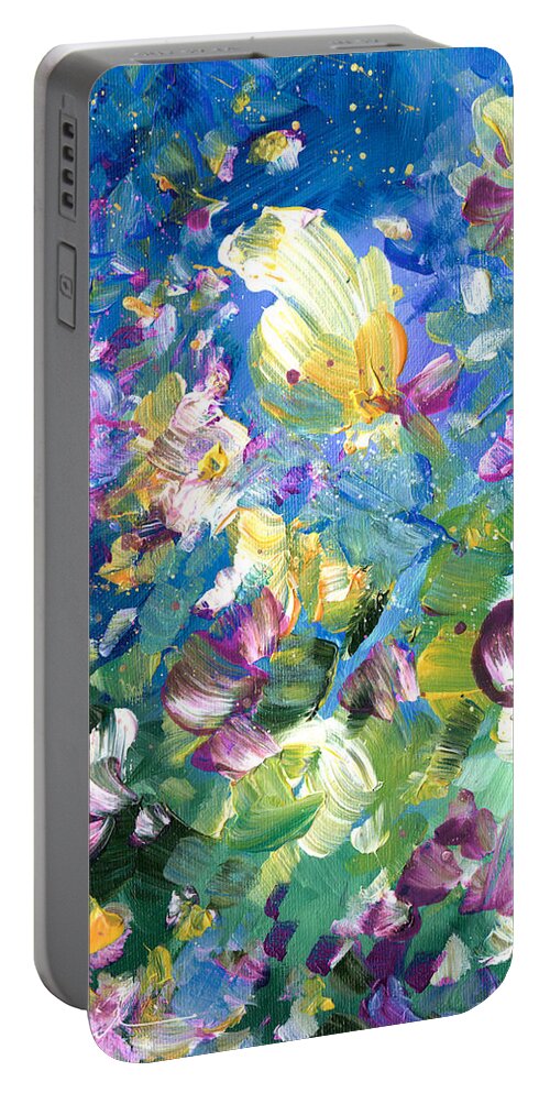 Flower Portable Battery Charger featuring the painting Explosion Of Joy 22 Dyptic 01 by Miki De Goodaboom