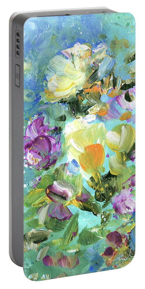 Flower Portable Battery Charger featuring the painting Explosion Of Joy 22 Dyptic 02 by Miki De Goodaboom