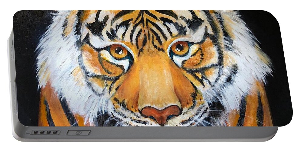 Tiger Portable Battery Charger featuring the painting Eye of the Tiger by Barbara Landry