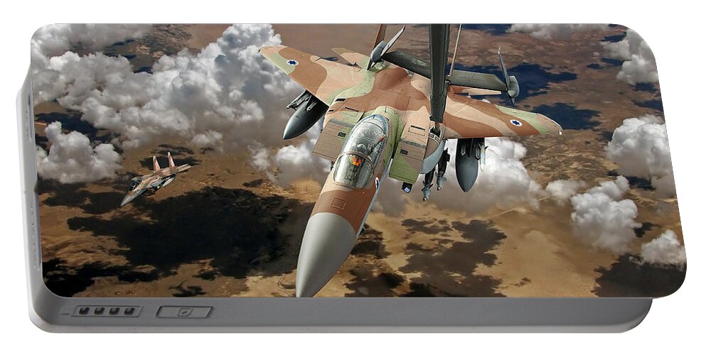 F-15 Portable Battery Charger featuring the digital art F-15I Ra'am Refueling froma KC-10 Extender by Custom Aviation Art