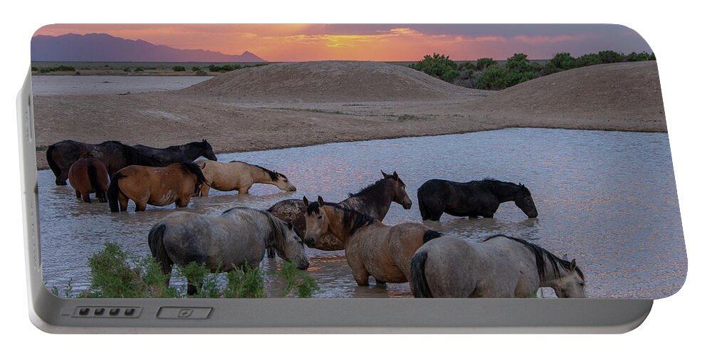 Horses Portable Battery Charger featuring the photograph Face Mask Purple Water by Dirk Johnson