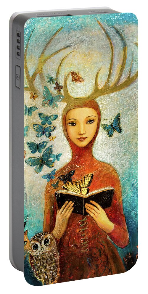  Portable Battery Charger featuring the painting Faerae Forest Story by Shijun Munns