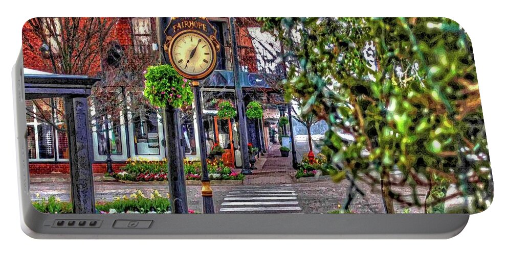 Fairhope Portable Battery Charger featuring the photograph Fairhope Ave with Clock down Section Street by Michael Thomas