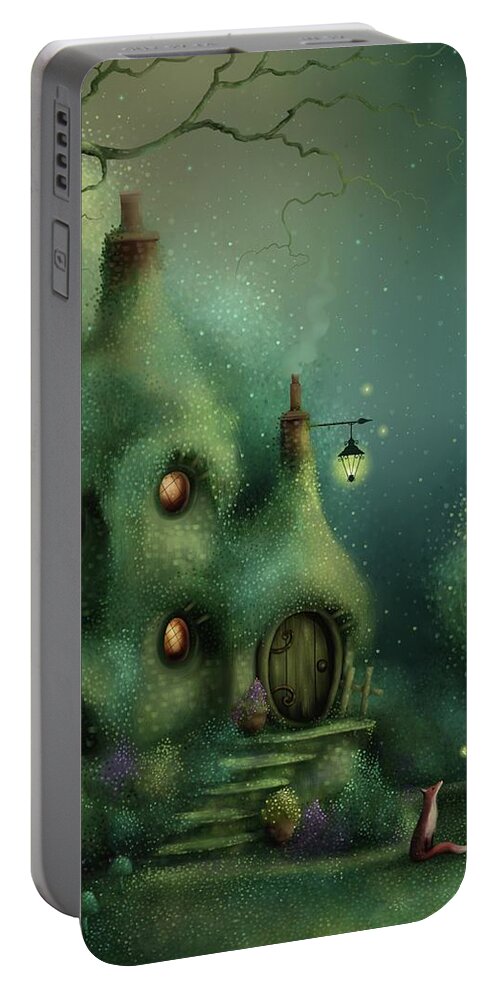 Fairy Cottage Portable Battery Charger featuring the painting Fairy Fox Cottage by Joe Gilronan