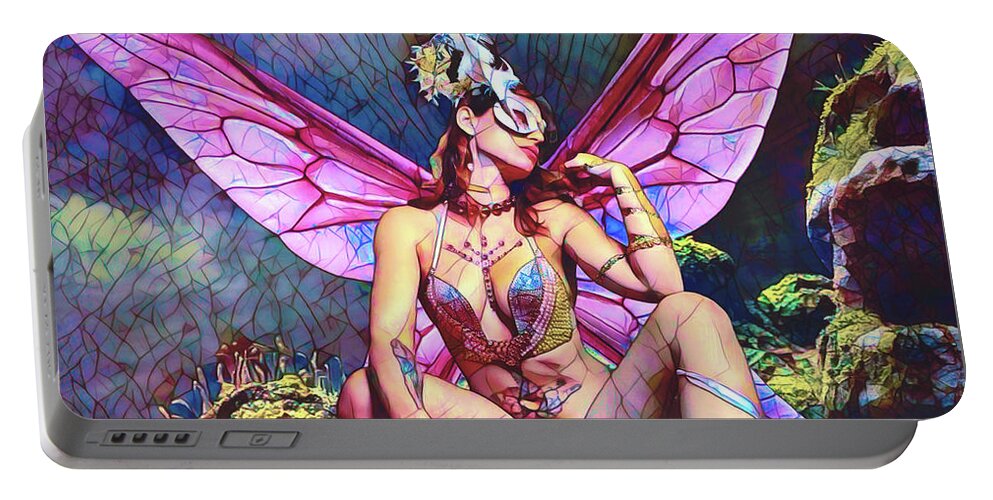 Dark Portable Battery Charger featuring the digital art Fairy Magic Stained Glass by Recreating Creation