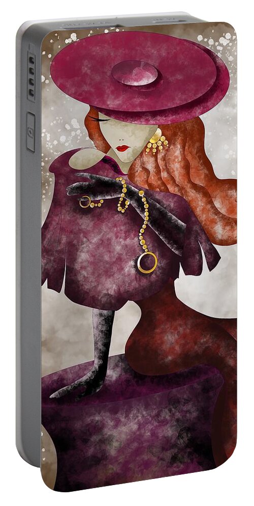 Fairytale Portable Battery Charger featuring the painting Fairytale lady in red by Patricia Piotrak