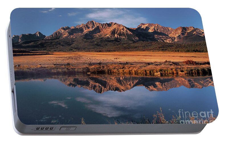 North America Portable Battery Charger featuring the photograph Fall Reflections Sawtooth Mountains Idaho by Dave Welling