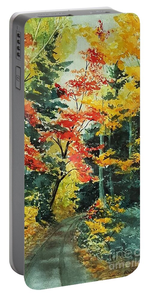 Landscape Portable Battery Charger featuring the painting Fall Walk by Petra Burgmann