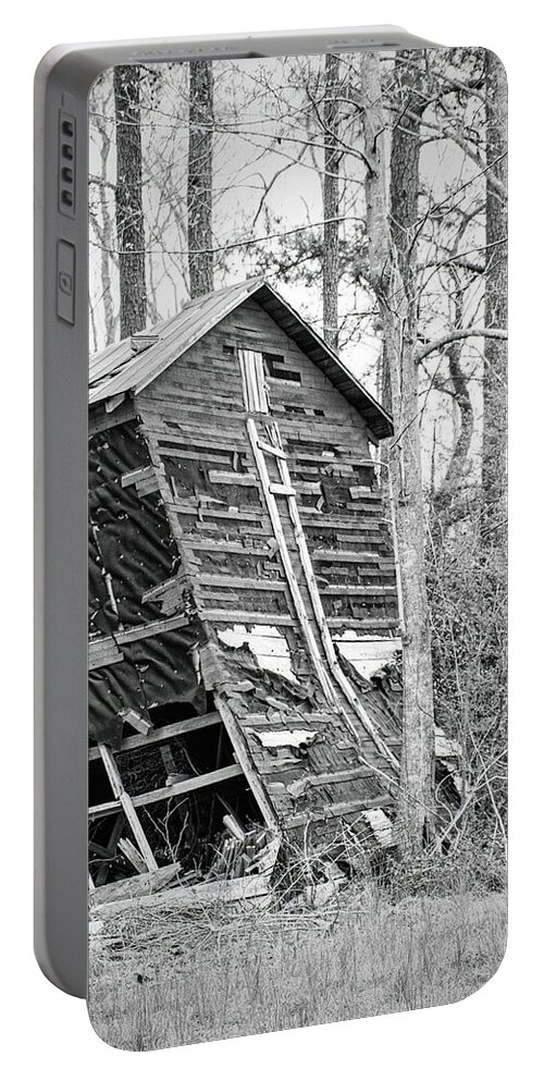 Rustic Portable Battery Charger featuring the photograph Falling Down - North Carolina Tobacco Barn by Bob Decker