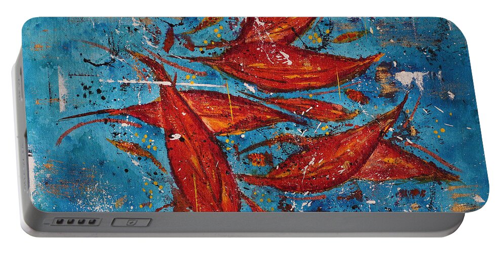 Leaves Portable Battery Charger featuring the painting Falling Leaves Abstract by Cathy Beharriell