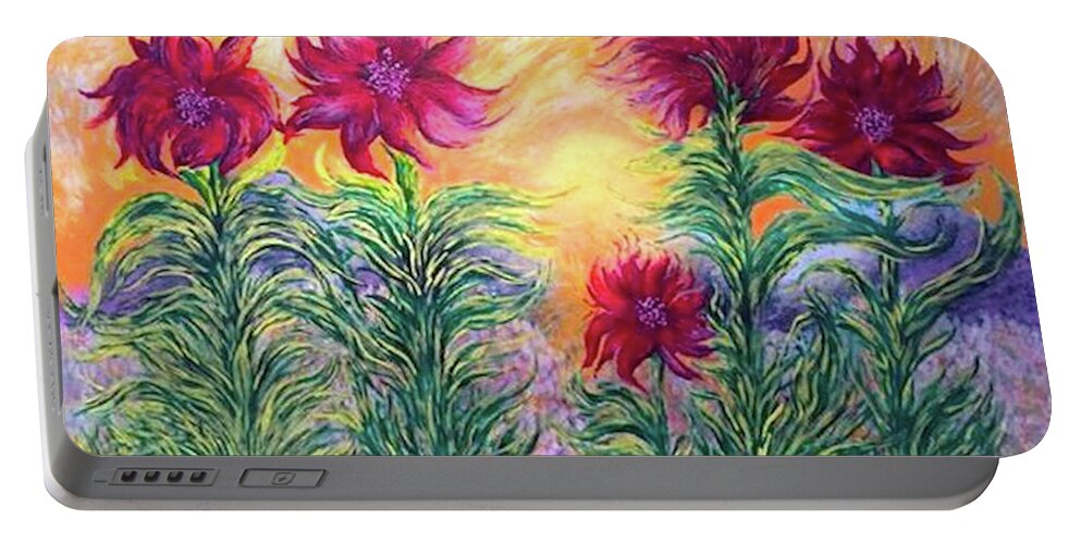 Floral Portable Battery Charger featuring the painting Family Of Flowers by Yvonne Blasy