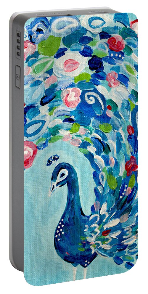 Bird Portable Battery Charger featuring the painting Fancy Peacock by Beth Ann Scott
