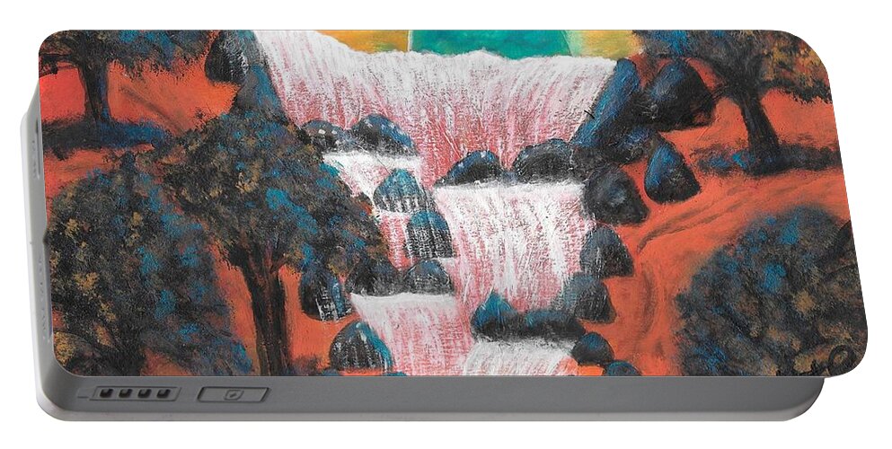 Waterfalls Portable Battery Charger featuring the painting Fantasy Falls by Esoteric Gardens KN