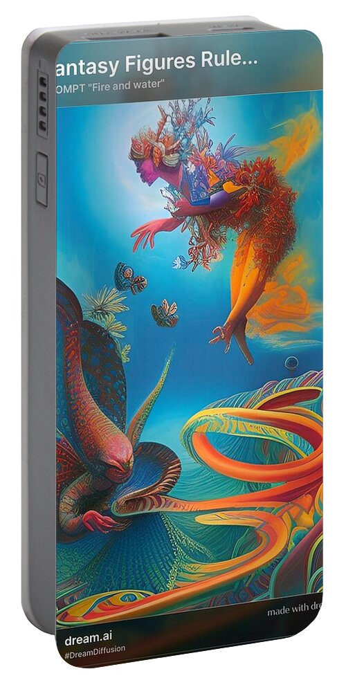 Fantasy Portable Battery Charger featuring the mixed media Fantasy Figures Rule by Nancy Ayanna Wyatt