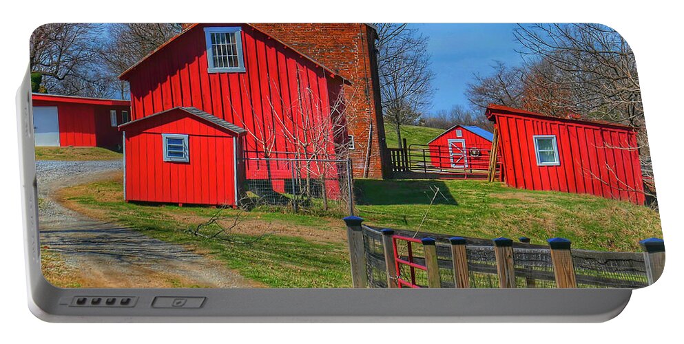 Red Barn Portable Battery Charger featuring the photograph Farm Entrance by Kathi Isserman