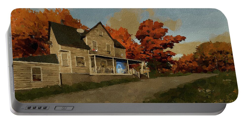 Farm Portable Battery Charger featuring the painting Farm House by Charlie Roman