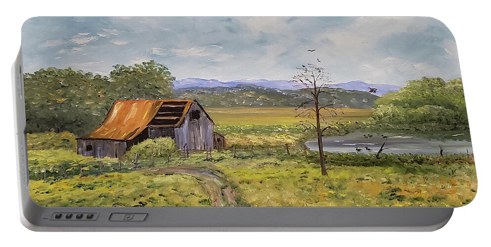 Old Barn Portable Battery Charger featuring the painting Farm Of Old by Stanton Allaben