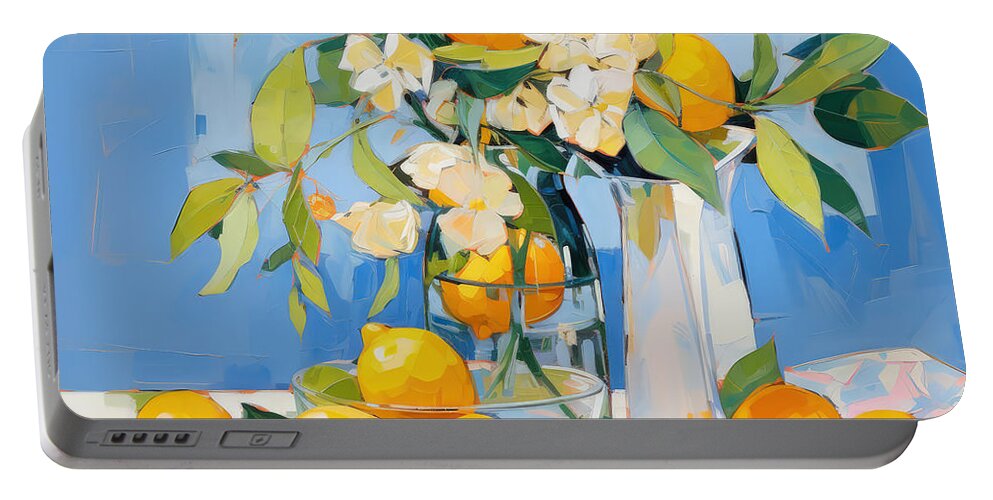 Lemons Portable Battery Charger featuring the painting Farmhouse Art by Lourry Legarde