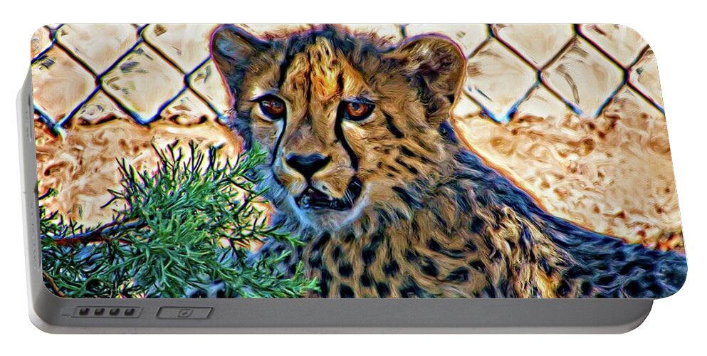 Acinonyx Jubatus Portable Battery Charger featuring the digital art Fast Cat Illustrated by David Desautel