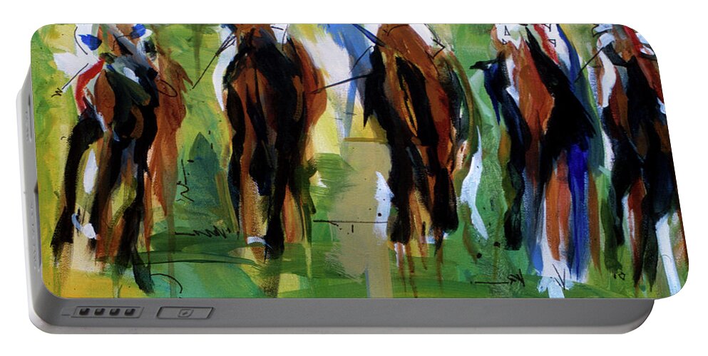 Kentucky Horse Racing Portable Battery Charger featuring the painting Fast Five by John Gholson