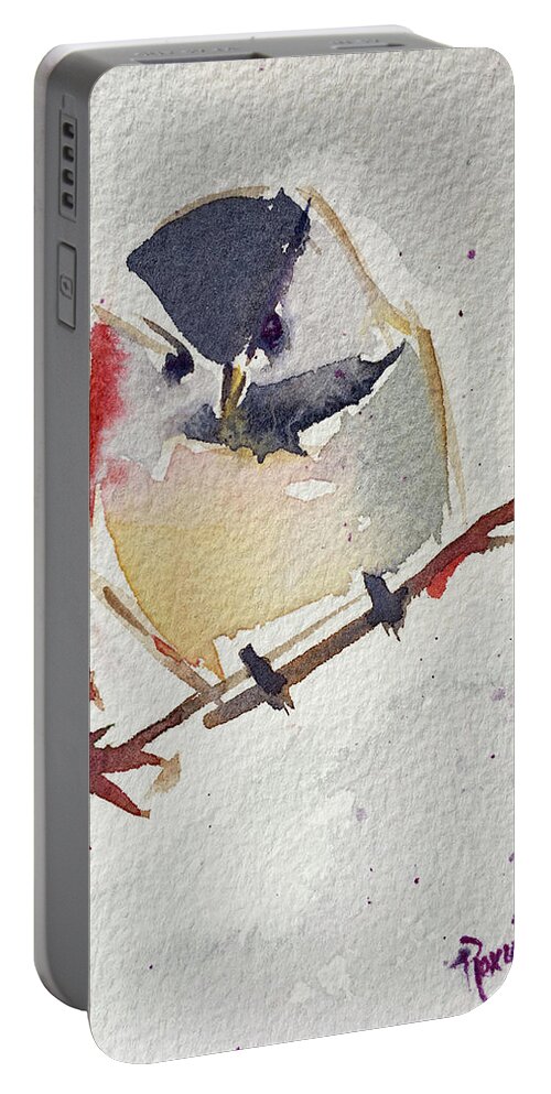 Chickadee Portable Battery Charger featuring the painting Fat little Chickadee by Roxy Rich