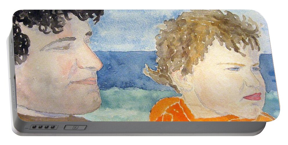 Watercolor Portable Battery Charger featuring the painting Father and Son by John Klobucher