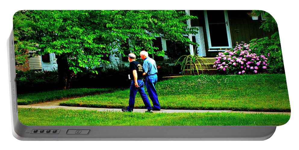 Humans Portable Battery Charger featuring the photograph Father and Son Wisdom Walk - Square by Frank J Casella
