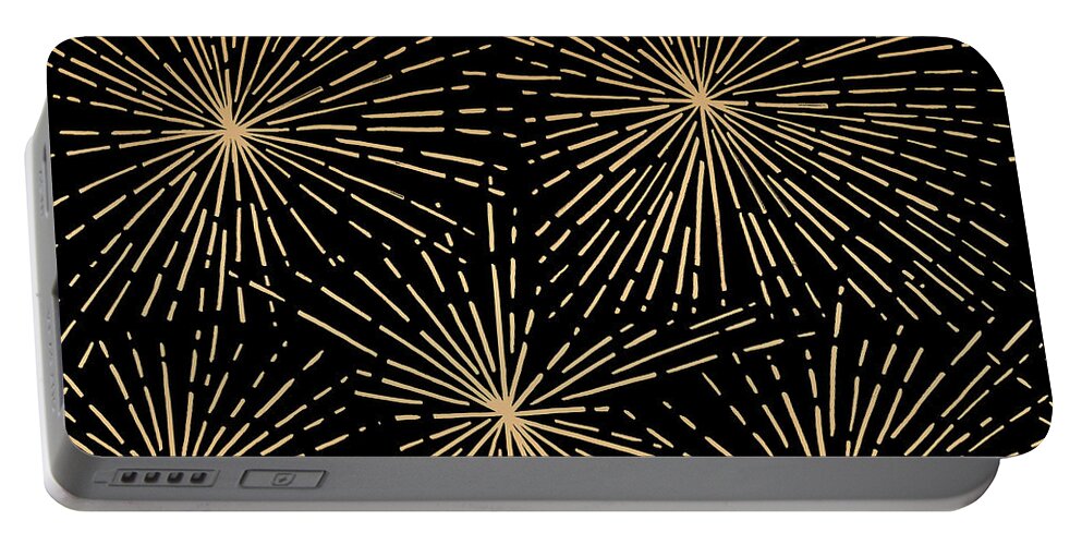 Modern Portable Battery Charger featuring the painting Faux Gold and Black Modern Starburst Pattern - Art by Jen Montgomery by Jen Montgomery