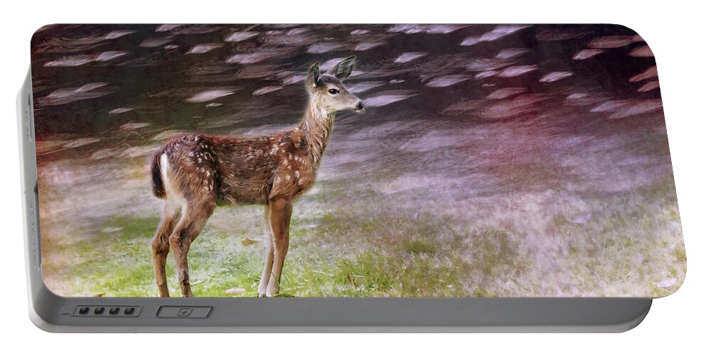 Fawn Portable Battery Charger featuring the photograph Fawn on the McKenzie, No. 6 by Belinda Greb