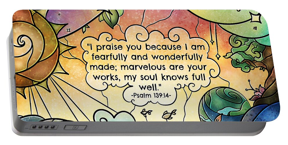 Creation Portable Battery Charger featuring the digital art Fearfully and Wonderfully Made by Mandie Manzano