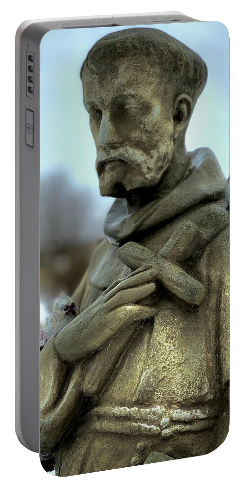 Monk Portable Battery Charger featuring the photograph Feathered Friends and Saints by Carol Jorgensen