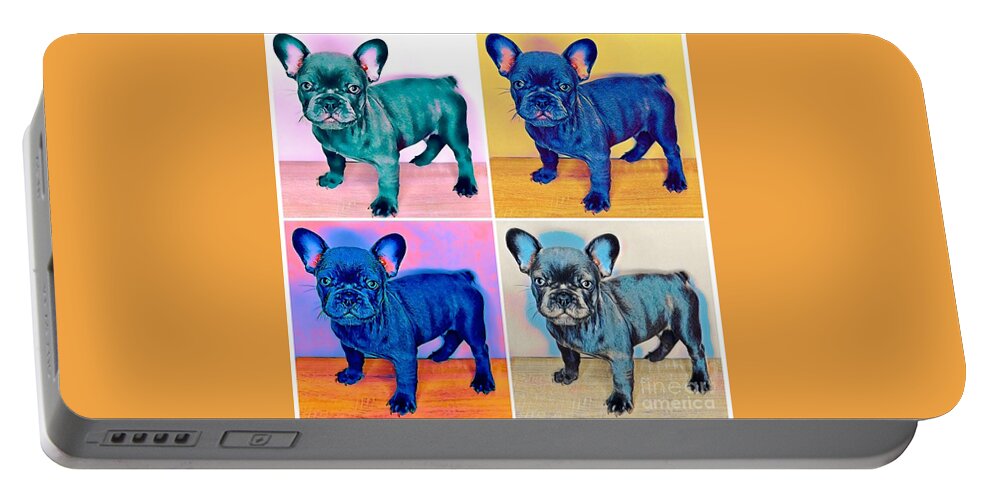 Blue French Bulldog. Frenchie. Dog. Pet. Animals. Portable Battery Charger featuring the photograph Feeling Bully by Denise Railey