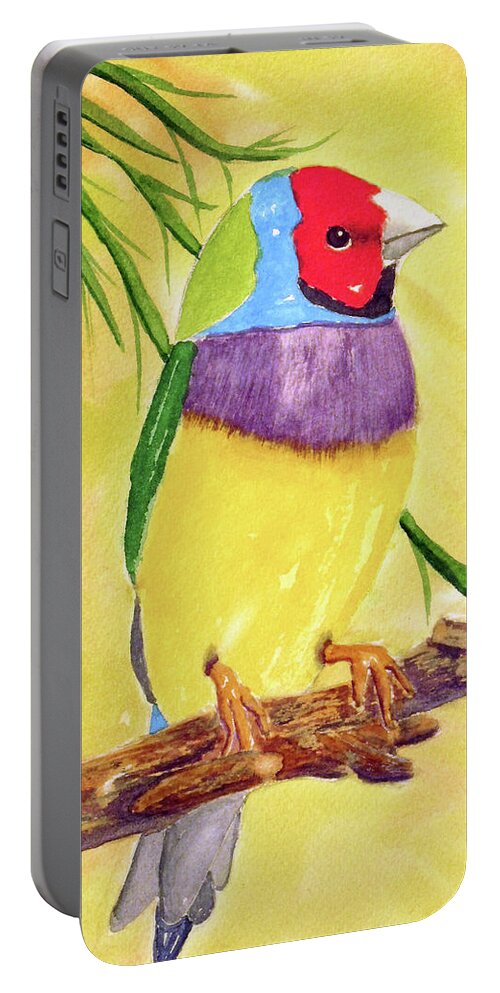 Red Portable Battery Charger featuring the painting Felicia Finch by Richard Stedman