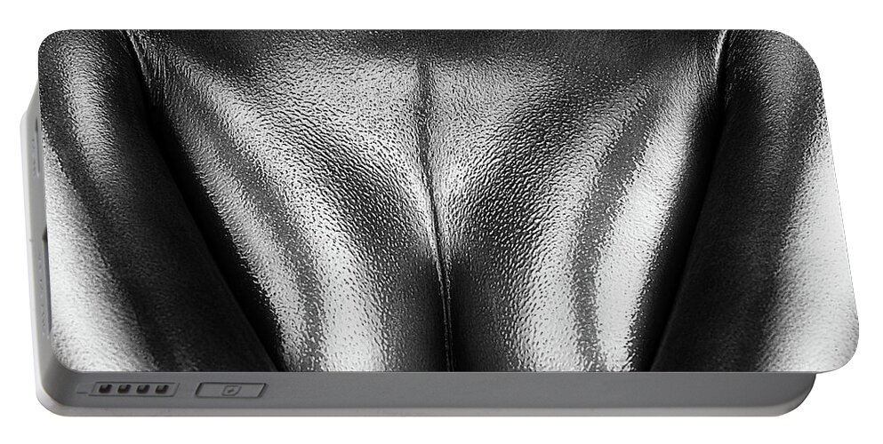 Woman Portable Battery Charger featuring the photograph Female nude silver oil close-up 2 by Johan Swanepoel