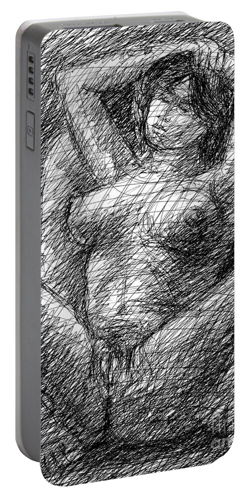 Female Erotic Drawings Portable Battery Charger featuring the drawing Female-Sexy-Drawings-10 by Gordon Punt