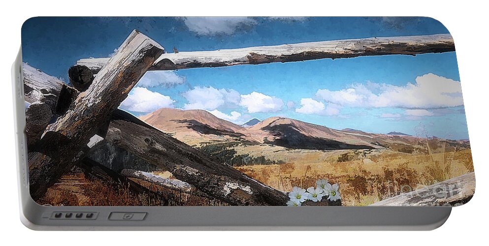 Colorado Mountain Portable Battery Charger featuring the digital art Fence Frame by Deb Nakano