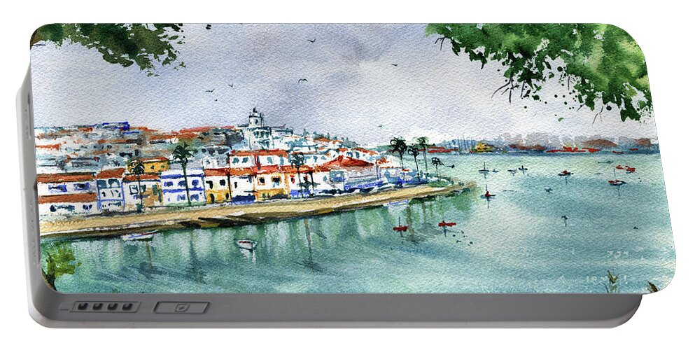 Portugal Portable Battery Charger featuring the painting Ferragudo Portugal Painting by Dora Hathazi Mendes
