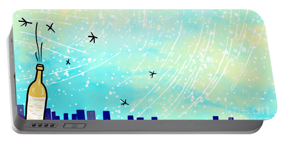 Night Portable Battery Charger featuring the digital art Festive mood with the silhouette of the city. New Year's background by Odon Czintos