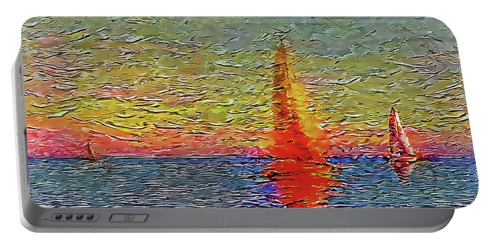 Sunset Portable Battery Charger featuring the digital art Fiery Kiss by Alex Mir
